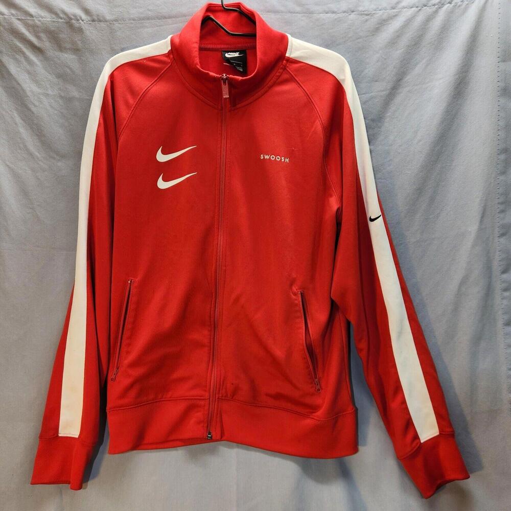 Nike Track Jacket Double Swoosh Zip-Up Big Swoosh Back Hit Men Red Size L